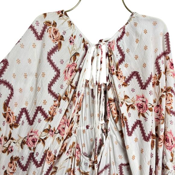 ASOS Boho Floral Open-Back Ruffle Mini Dress 70s Flared Ruffle Sleeves Size 12 - Picture 4 of 9